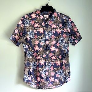 Hurley Mens Button Up Blue Floral Pattern Size Small